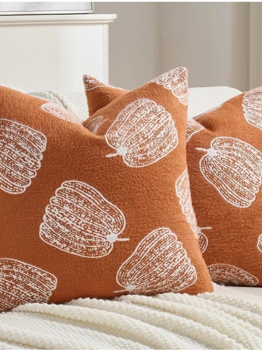 Pumpkin Print Throw Pillow Cover Set 20”x20” COVERS ONLY